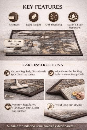 Image of Matz&More Abstract Utopica Floor Mat | 40x60 CM | Brown | Nylon Tufted Gel Baking Anti-Slip | Doormat for Home Entrance, Kitchen & Bedroom