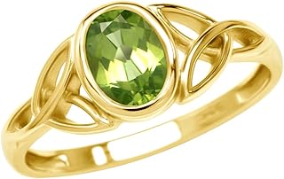 7x5MM Oval Shape Birthstone Gemstone White Gold Plated or 18K Yellow Gold Plated 925 Sterling Silver Triquetra Trinity Celtic Knot Solitaire Ring Jewelry for Women