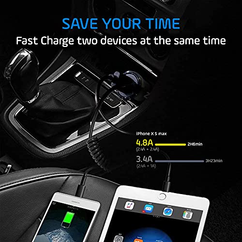 Car Charger For Iphone [Apple Mfi Certified] 4.8A/24W 12-24V Cigarette Lighter Plug In Adapter Built-In 3.9Ft Lightning Coiled Cable For Iphone 14 13 12 11 Mini Pro Max Plus Se Xr Xs X 8 7 6 5, Ipad #TOP4