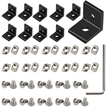 KOOTANS 10Set 2020Series 2 Hole 90 Degree Inside Corner Bracket Kit, Black L Corner Bracket for 2020 Aluminum Extrusion Profile 6mm Slot with 20pcs M5 T Nuts, 20pcs M5 Hex Screw, 1pcs Wrench