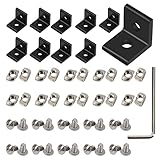 KOOTANS 10Set 2020Series 2 Hole 90 Degree Inside Corner Bracket Kit, Black L Corner Bracket for 2020 Aluminum Extrusion Profile 6mm Slot with 20pcs M5 T Nuts, 20pcs M5 Hex Screw, 1pcs Wrench