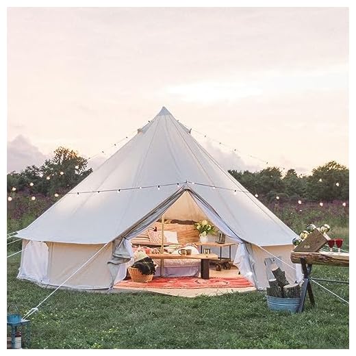 Dream House Outdoor Waterproof Cotton Canvas Family Camping Bell Tent (Beige Cotton Canvas Tent, Diameter 4 Meter)
