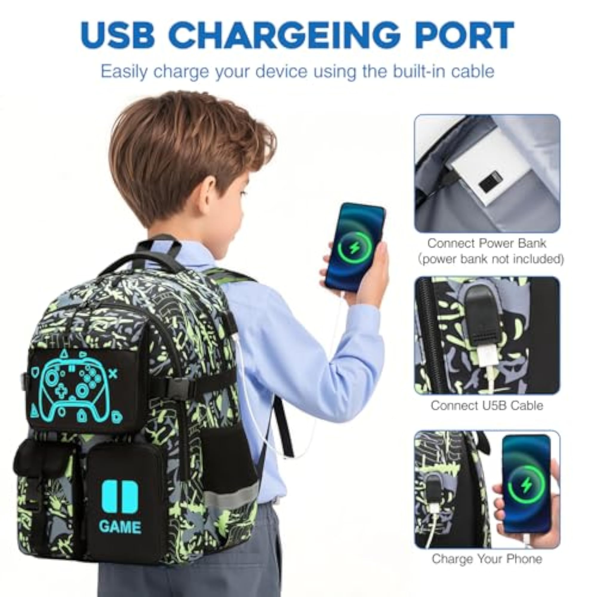 Boys' Game Backpack Set with Lunch Bag & Pencil Case