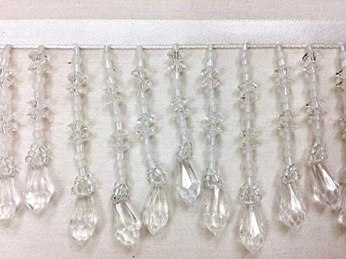 2.75" Crystal Beaded Fringe Trim Cbf-19/1 White/Clear Upholstery/Drapery/Home Furnishing/Interior Design #TOP20