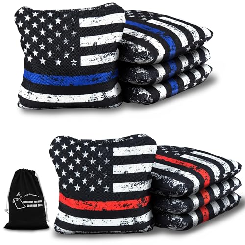 JST GAMEZ Professional Cornhole Bags Set of 8 - Dual Sided Stick & Slide (Suede/Woven) - Premium Resin Filled Regulation Weight & Size (6x6, 16oz) - Double Stitched Reinforced Seams with Carry Tote
