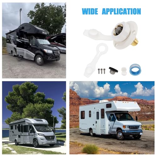 Image of RV City Water Inlet with Check Valve, Lead-free Brass 3 /4 NH Female to 1 /2 NPT Male Thread Fresh Water Inlet Flange Hose Connection Fitting for Camper Trailer Motorhome Caravan Marine (White)