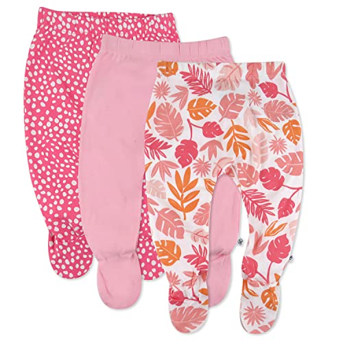 Image of HonestBaby Baby 3-Pack Footed Pants Roomy Fit Pull on Bottoms 100% Organic Cotton for Infant Baby Boys, Girls, Unisex