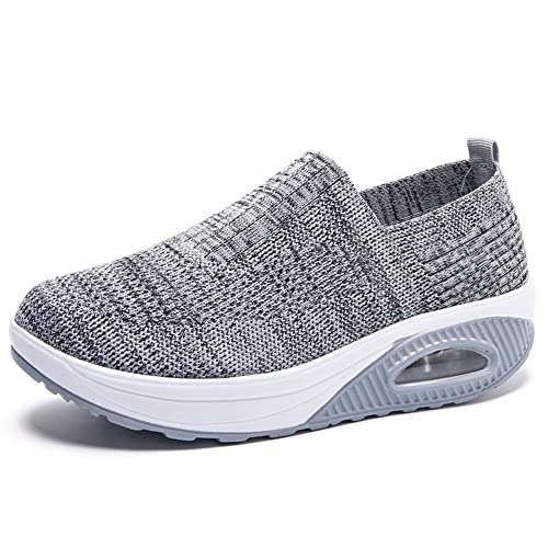 WDRHC Mujer Adelgazar Zapatillas de Deporte Cuña Zapatos para Correr Plataforma Sneakers con Cordones Calzado de Malla Air Tacón Transpirables Running Gimnasio Correr