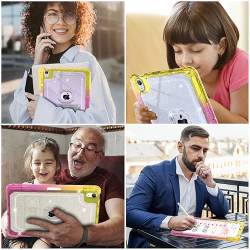 ZoneFoker for iPad Air 11 Inch M4/M3 Case 2026/2025, for iPad Air M2 6th/5th/4th 11-inch Case 2024/2022/2020, Glitter Slim Heavy Duty Shockproof Cover with Pencil Holder Kickstand, Yellow Pink by ZoneFoker - Image 7