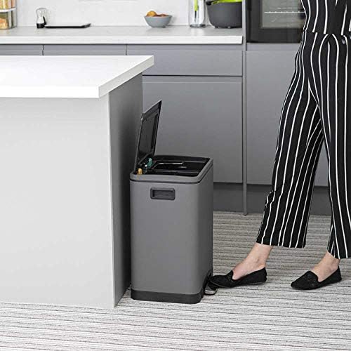 CALITEK Recycling Bin 30 Litres with 2 Compartment Kitchen Pedal Bin 2 x 15 L Waste Separation System with Soft Close Lid Odour Proof and Removable Inner Bucket (Grey)