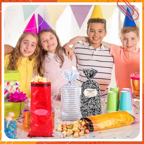 Image of 200 Pcs Back to School Popcorn Bags Bulk First Day of School Gift Bags Candy Treat Goodie Containers with 200 Silver Twist Ties for Grad Party Supplies