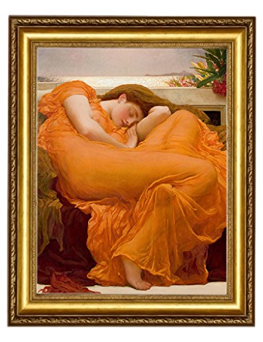 Eliteart-Flaming June By Frederic Leighton Composition Oil Painting Reproduction Giclee Wall Art Canvas Prints-Framed Size:28"x 35"