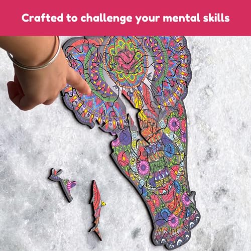 Ambiyaa Indian Elephant | Wooden Jigsaw Puzzle for Kids & Adults | 31 Unique Animal Shape Pieces | Challenging and Educational Puzzle Game | 130 Pieces | 3+ Hours | Large A3 Size - Image 5