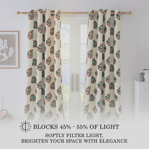 Image of Story@Home Cotton Linen Curtains for Semi Long Door, Combo Set of 3 Curtains 8 Feet Long, Room Darkening Curtains with Tie Back (116 X 242 Cm | White & Maroon /Mustard)