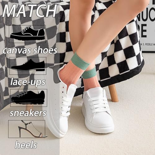 CHUNFO Womens Crew Socks Running Classic Solid Basic Colorful Cotton Athletic Dress Sock Ankle Size5-9.53