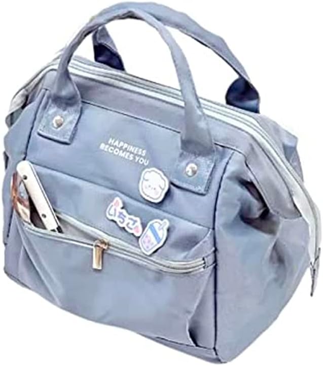 RICHTRUE Kawaii Lunch Bag for Girls Lunch Box Insulated Cute Lunch Bags for Women Insulated Lunch Box for Kids (Blue-3 pins)
