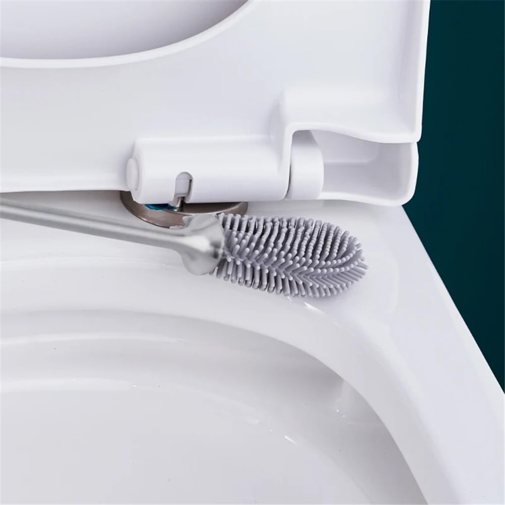 Cepillo para Inodoro Cepillo de baño Mango Largo for Montar en la Pared con Base Drenaje(Negro)