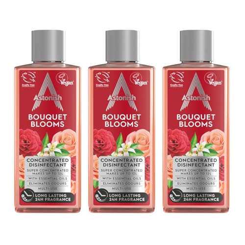 Astonish 3 in 1 Multi-Purpose Super Concentrated Disinfectant with Long Lasting Fragrance, Bouquet Blooms, 3 X 300ml