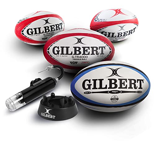 Gilbert Ultimate Rugby Starter Kit Includes Kicking Tee, Pump, & Bag, Red, White, Blue #TOP30