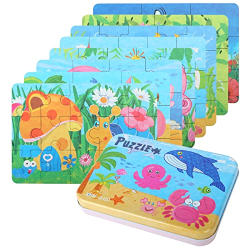 EDATOFLY Puzzle de 8 peças 2 anos, quebra-cabeças de madeira para crianças jogos educativos crianças 4 anos Varying Degree of Difficulty Educational Learning Tool (peixes insetos)
