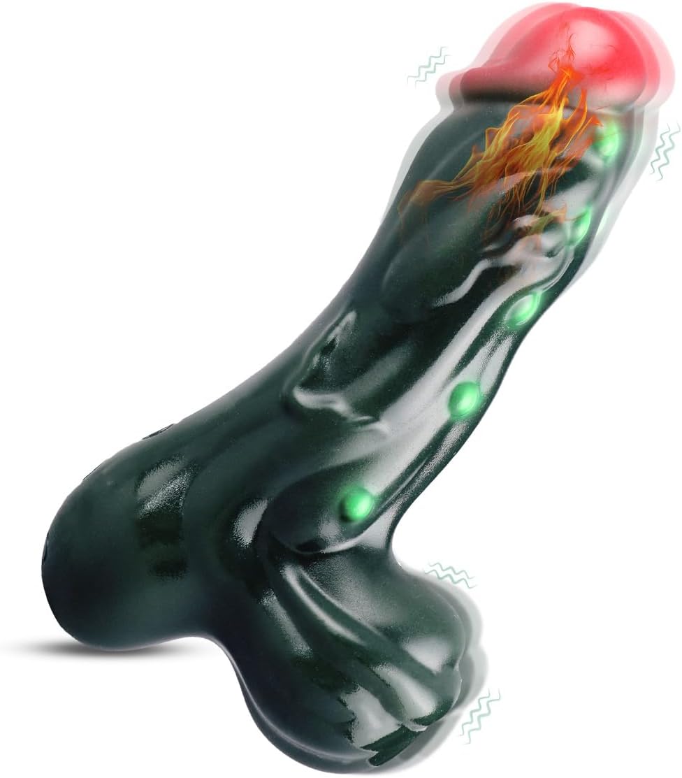 Monster Dildo Heating Vibrating Sex Toys,Waterproof Silicone Fantasy Dildo Stimulating Anal Prostate Clitoris,Portable Heatable Stimulater Anal Toys Wand for Women Men Couples(Green)