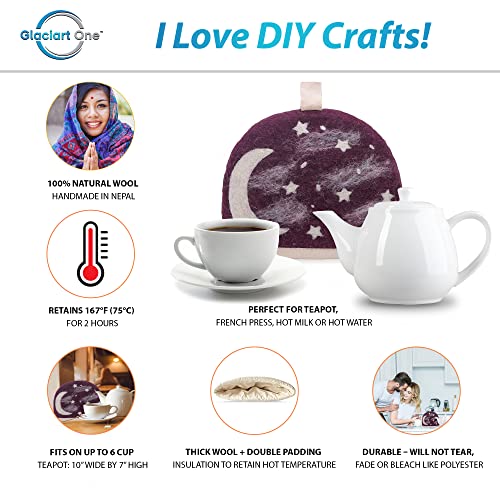 Image of Glaciart One Wool Teapot Cozy Kettle Cover | Dome Shaped Large Tea Cosy, Kettle or French Press | Handmade & Needle Felted from Natural Wool | Warms Up to 2 Hours | Great as Gift