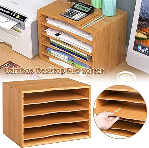 FEFE®Bamboo Desktop File Sorter A4 Office Document Organizer Storage Organizer Stationary Office Supplies 5 Compartment