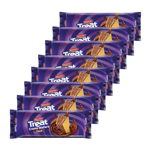 Britannia Treat Choco Creame Wafers 5.29oz (150g) - Breakfast & Tea Time Snacks - Crunchy, Healthy and Delicious (Pack of 8)