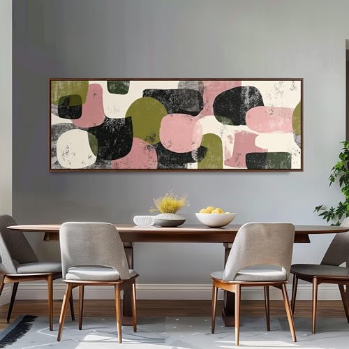Tableau rétro imprimé à la planche douceur Japandi rose et vert - 3