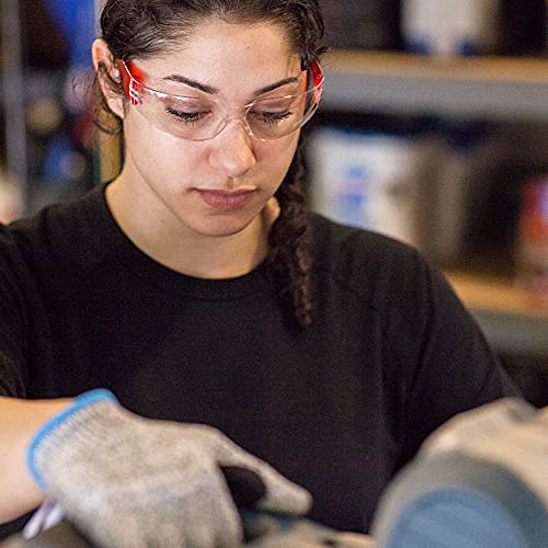 Image of BISON LIFE Clear /Red Safety Glasses for Men & Women, ANSI Z87.1, 144 Pack | Scratch & Impact Resistant Wraparound Safety Goggles, UV Protection Eyewear for Work, Construction, Lab, Industrial