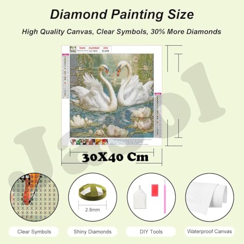 Image of Jasol Diamond Painting Kit, 40x30 Cms, Full Drill, 5D Crystals, Home Wall Decor Gift Set (Swan M45616)