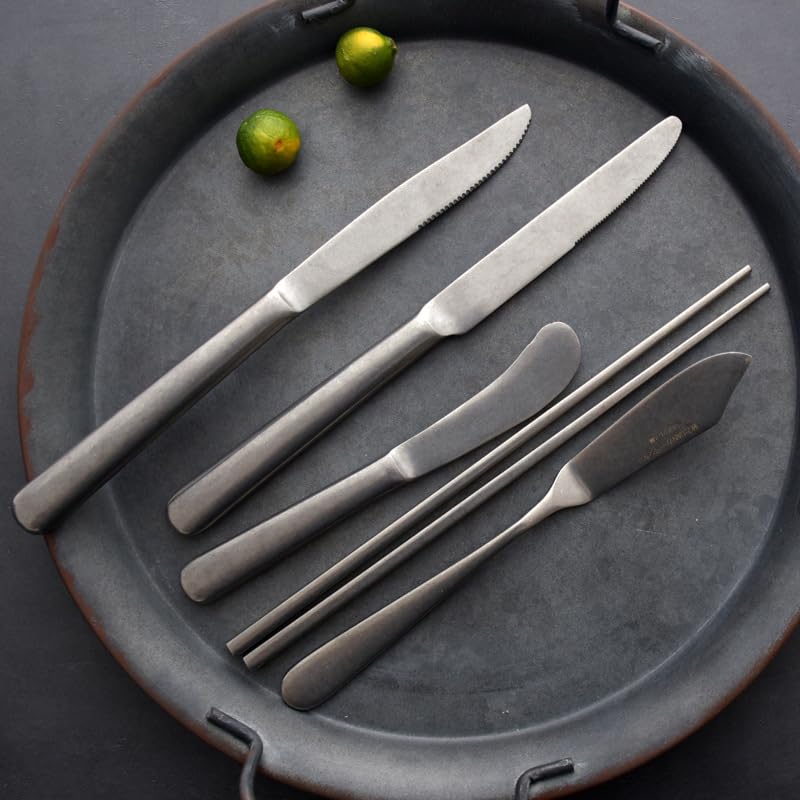Ménagère de 3/12/18/24/30/36 pièces, Style rétro, Confortable, avec Couteau à Steak, Fourchette et cuillère à Dessert. 30 pièces en Argent pour 1 Personne (12 pièces en Argent pour 4 Personnes).