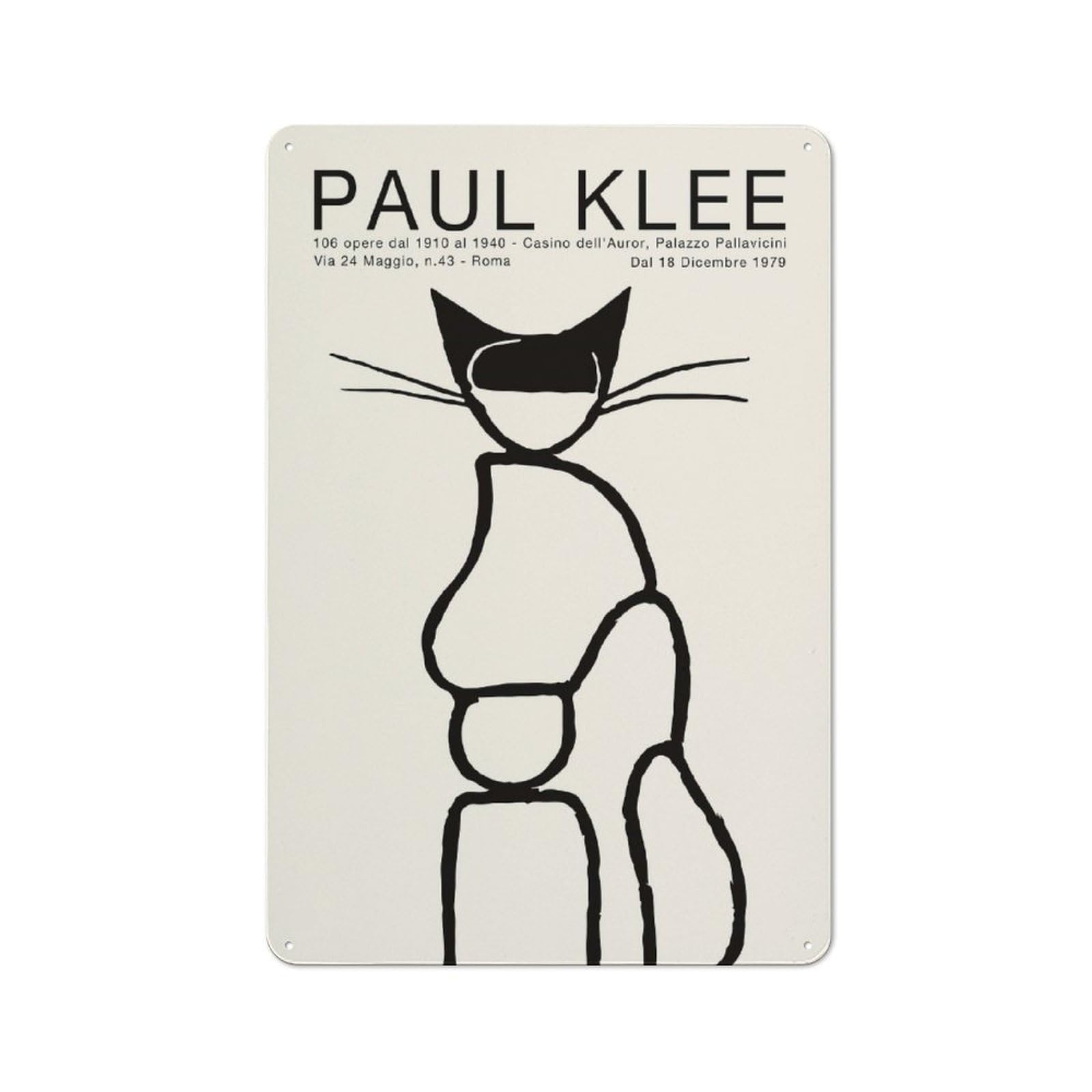 Junmoney Style-15 Vintage Tin Sign 30X20cm With Paul Klee Line Art Cat For Garage Or Workshop, For Metal Sign Collectors, For Cafés, Pubs And Restaurants