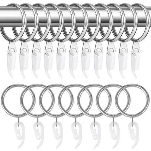 24 Pieces silver metal curtain rings and 24 Pieces white plastic Curtain Hooks for curtains (30mm internal diameter)