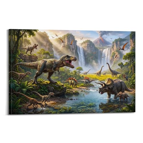 Lienzo de dinosaurio prehistórico para un dormitorio infantil lleno de aventuras
