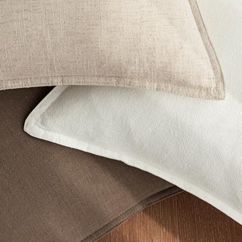 Image of 24x24 Inch Set of 2 Decorative Linen Solid Throw Pillow Covers Boho Accent Farmhouse Couch Pillowcases Modern Netural Euro Home Decor for Couch Sofa Living Room Bed,Beige
