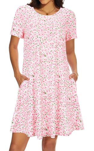Image of Casual Summer Dresses for Women Beach Sun Dress Short Sleeve Tshirt Dress with Pockets