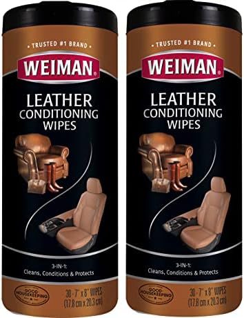 Weiman Leather Wipes - 2 Pack - Clean Condition UV Protection Help Prevent Cracking or Fading of Leather Couches, Car Seats, Shoes, Purses