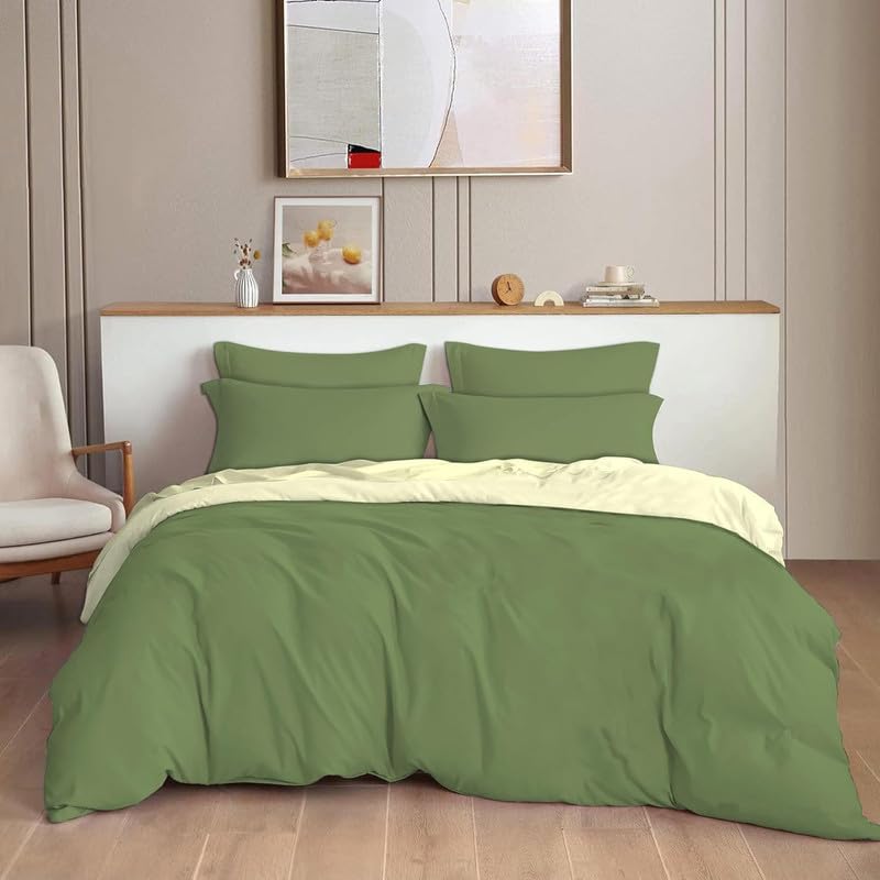 Double Bed Duvet Cover with Zipper Closure | Soft Microfiber Quilt/Razai Cover | Durable & Comfortable Bedding Protector Olive Mist-image-38