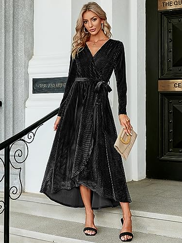Image of BerryGo Women's Velvet V Neck Wrap Semi Formal Dress Cocktail Party Maxi Dress for Wedding Guest