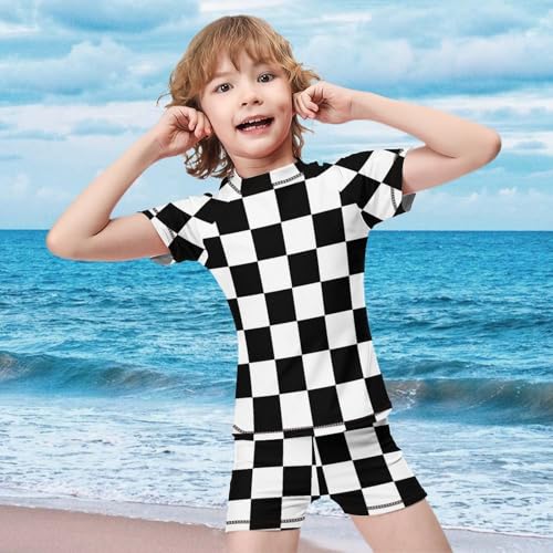 Black White Race Checkered FlagChildren's Casual Swimsuit Set - Simple and Versatile9-11Y（140cm）3