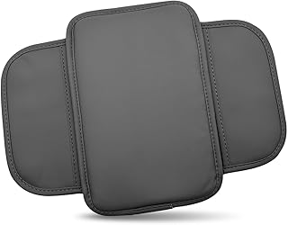 Car Center Console Cover, Leather Armrest Cover Cushion with 2 Storage Bags, Soft Centre Console Protector Covers, Universal Car Interior Accessories, for Most Vehicles, SUV (Gray)