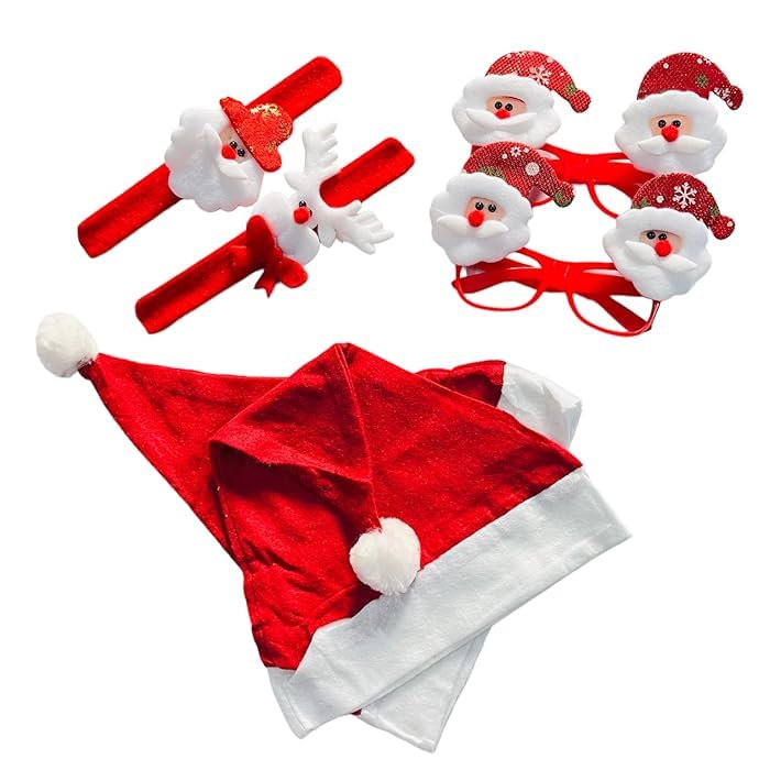 brown leaf Merry Christmas Combo of Christmas Accessories Santa Eye Glasses Santa Cap Wrist Band Combo Pack For Christmas Party Props