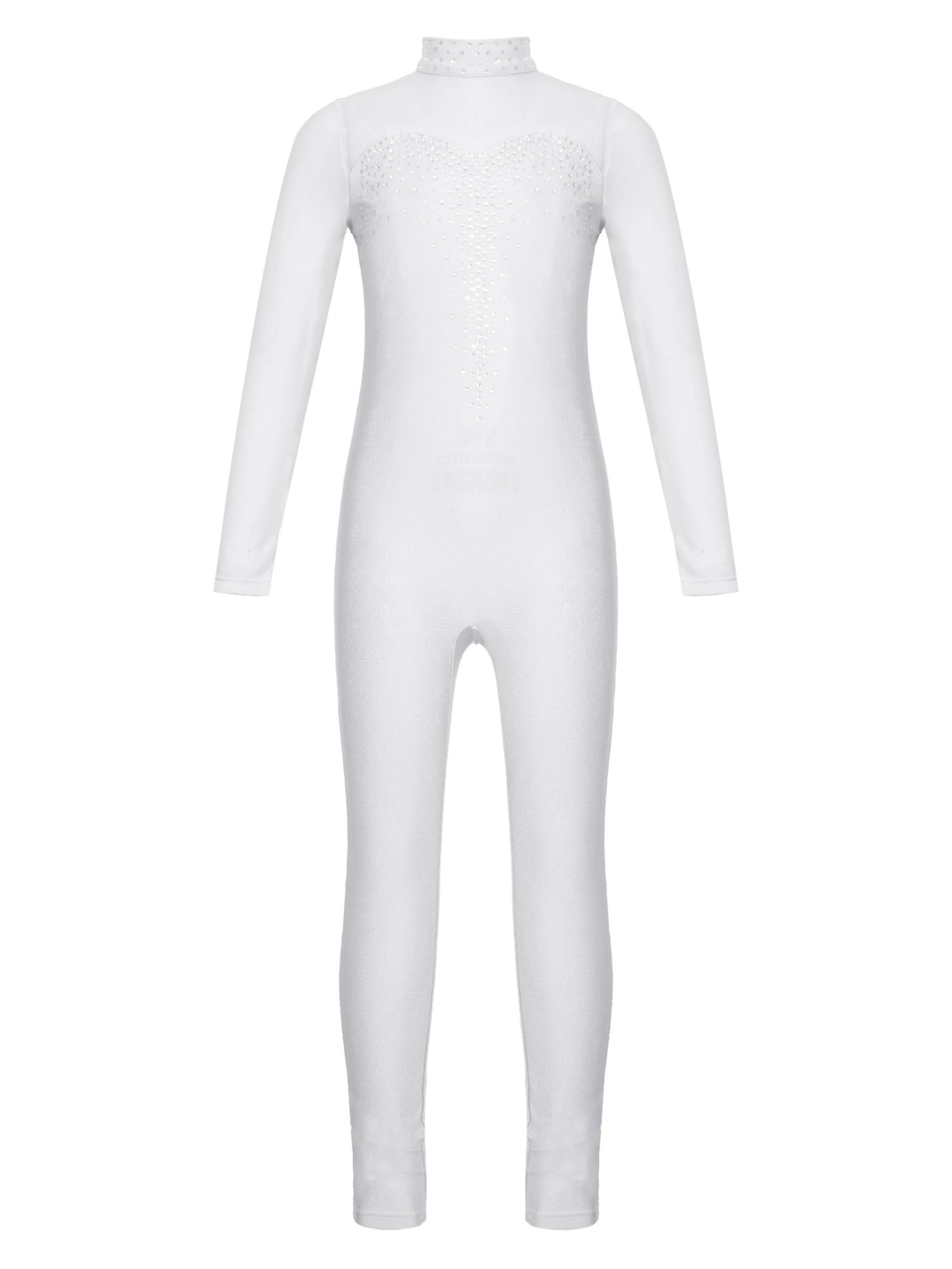 Alvivi Kinder Mädchen Eiskunstlauf Body mit Strass Turnanzug Gymnastikanzug Langarm Ballettanzug Tanzbody Fitness Sport Training Wettkampf