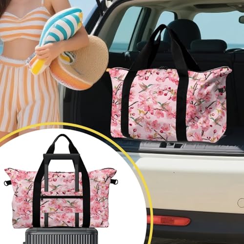 BIGCARJOB Cherry Blossoms Overnight Bags for Women Travel Hummingbird Garment Duffel Bag Carry On Foldable Weekender Bags for Traveling Camping Hiking4
