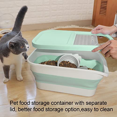 Ddmommy Collapsible Dog Food Storage Container, 10-13 Lb Large Pet Cat Food Containers Bin With Lids, Foldable Kitchen Cereal Rice Storage Bin With Measuring Cup And Silicone Bowl, Green With White. #TOP6