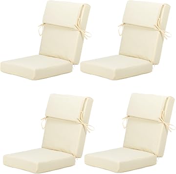 Aoodor 44" x 21" Patio High Back Chair Cushions, Fade-Resistant and Water-Resistant Olefin Fabric Slipcover, Sponge Foam Filling, Set of 4, Cream Yellow