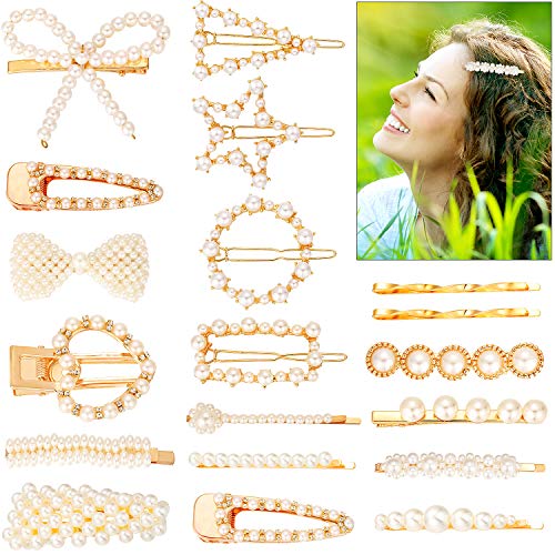 19 Pieces Hair Clips Set Artificial Pearl Hair Clip Pearl Hair Barrette Hair Pin Decorative Hair Accessories for Ladies Girls Women Party Wedding Celebration