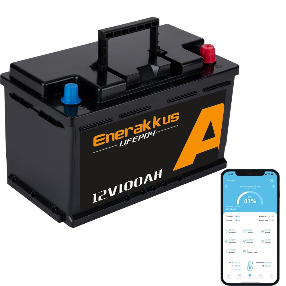 Batteria al litio LiFePO4 da 100 Ah 12 V, 100 Ah con batteria al litio integrata da 100 ABMS, batteria adatta per motore a traina, batterie solari, camper