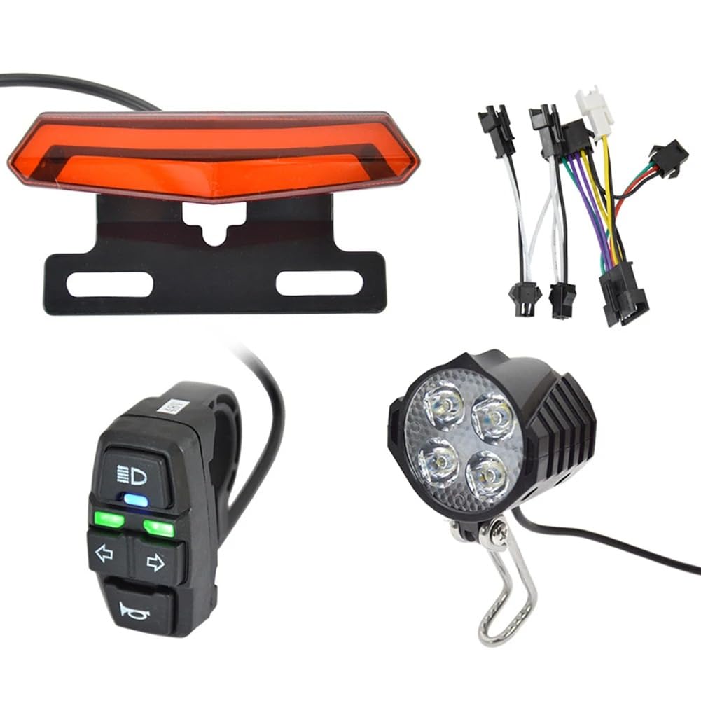 Luce Posteriore Anteriore per Bici Elettrica Professionale 24-48V Interruttore Faro A Clacson Accessori per Biciclette Elettriche di Facile Installazione
